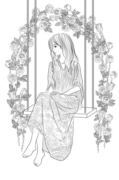 Güzel bayanla yetişkinler için boyama kitabı.