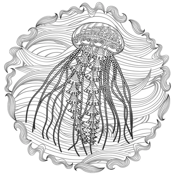 Alta medusa detallada para colorear libro para adultos — Archivo Imágenes Vectoriales