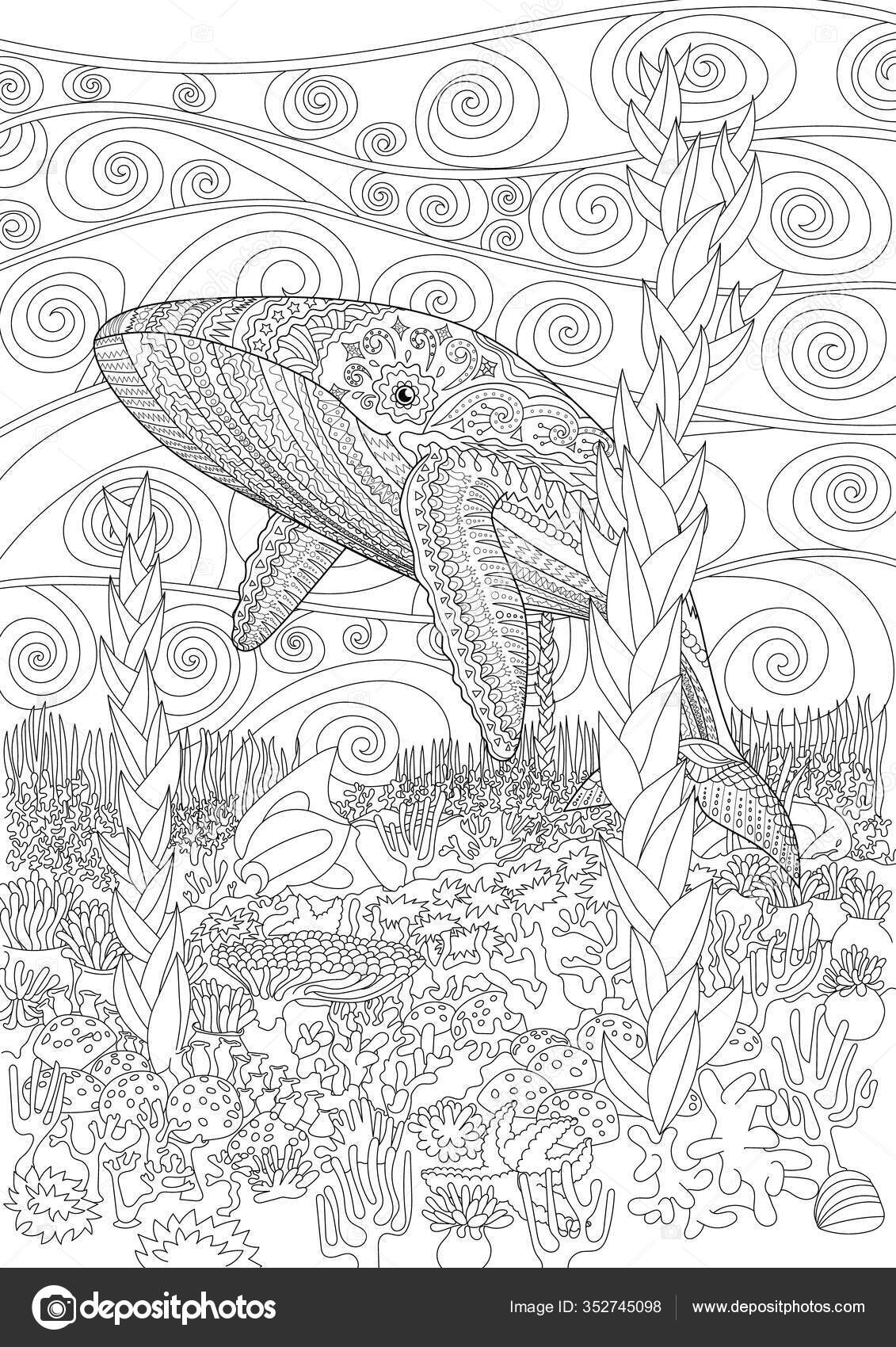 Desenho de Baleia assustadora para colorir