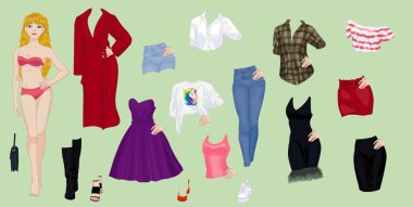 Paper doll of a pretty black girl with clothes