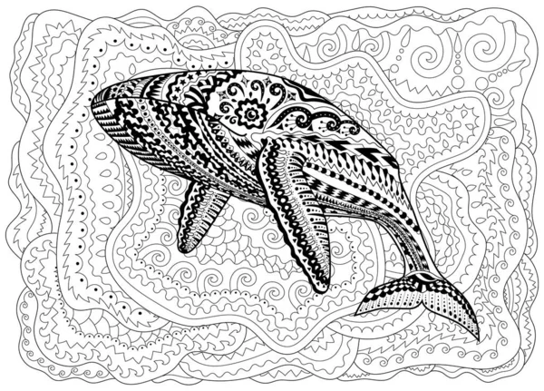 Coloring pages for adult with blue whale — Stock vektor