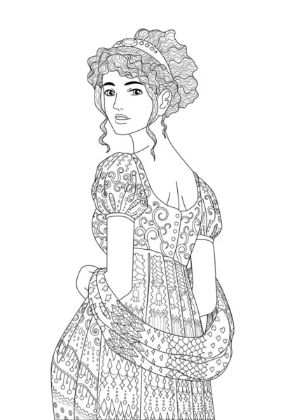 Раскраска для взрослых с красивой дамой — стоковый вектор