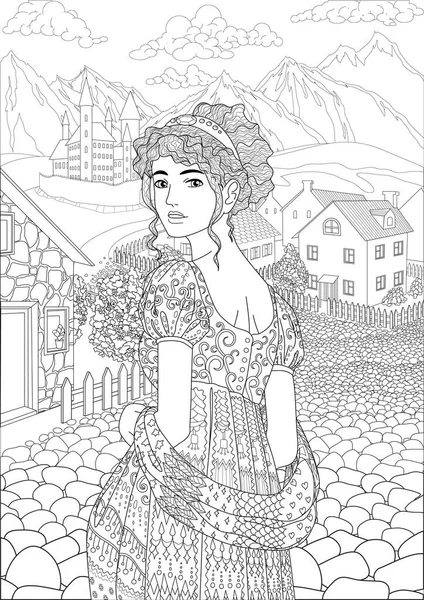 Livro para colorir para adultos com bela princesa Ilustrações De Stock Royalty-Free