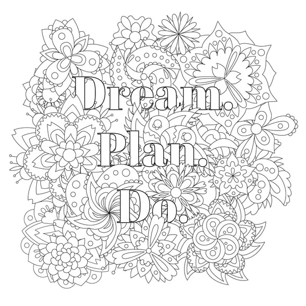Coloring book for adults with inspiring text — Stock Vector