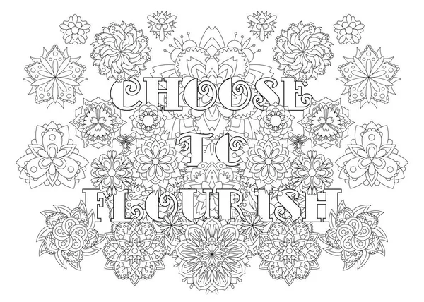 Coloring book for adults with inspiring text — Stock Vector