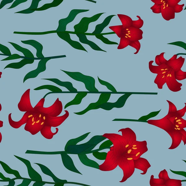 Padrão Sem Costura Com Belas Flores Jardim Lírios Vermelhos Textura — Vetor de Stock
