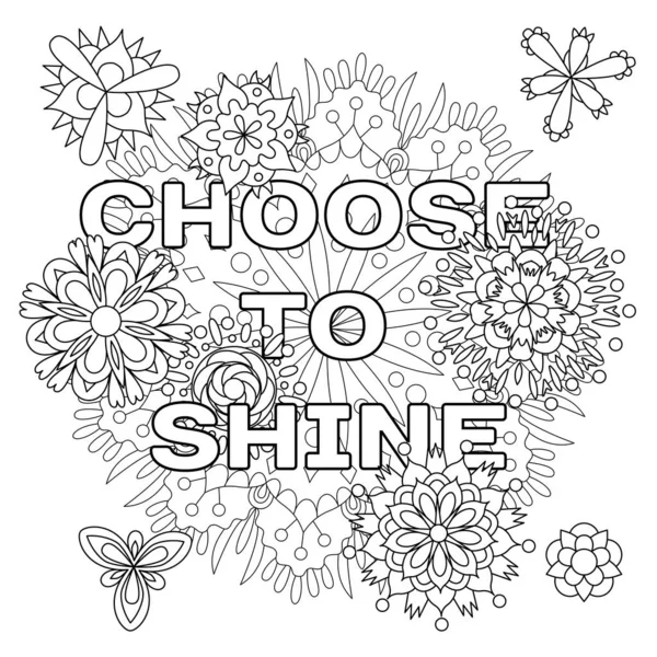 Yes You Can. Cute coloring pages for kids and adults. Motivational quotes,  text. Beautiful drawings for girls with patterns, details. Coloring book  with flowers and plants. Inspirational message Stock Vector