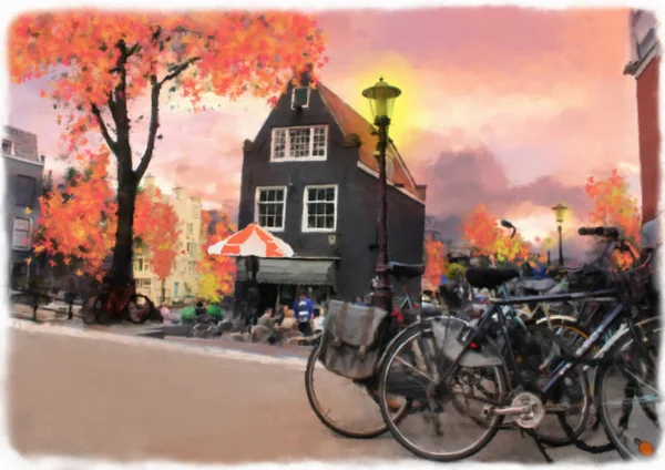 Watercolor landscape of Amsterdam — Stock Photo, Image