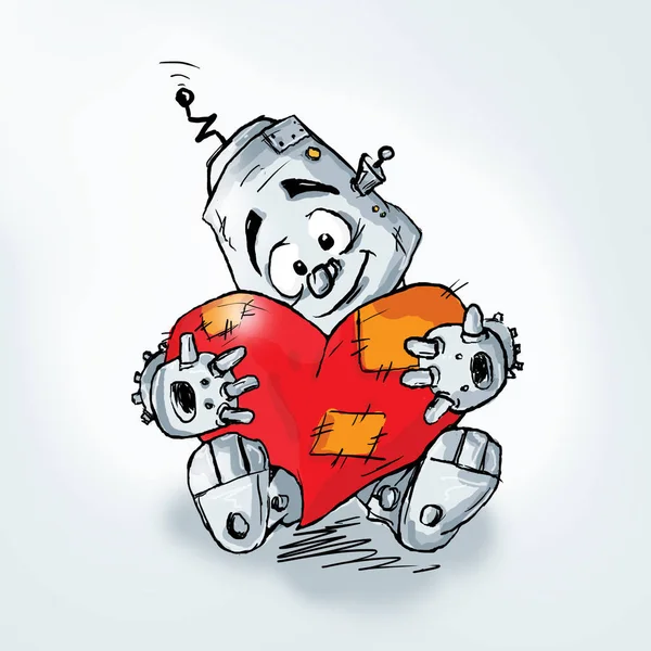 Robot de dibujos animados y corazón rojo — Foto de Stock