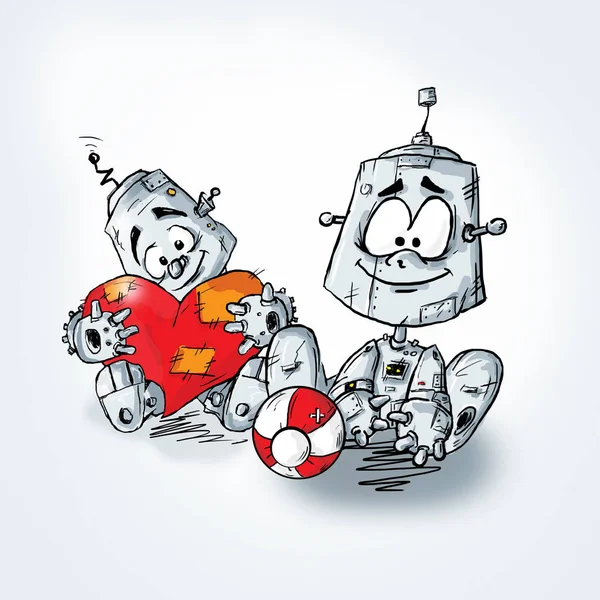 Cartoon robot with red heart.