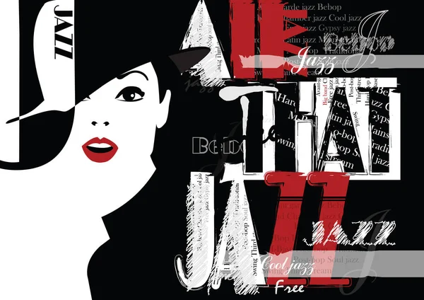 Festival de jazz. Rétro une affiche avec la fille élégante . — Image vectorielle