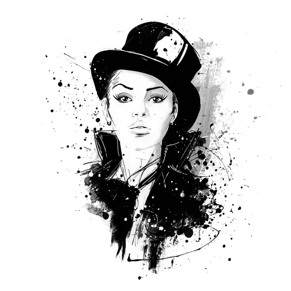 stock image Fashion girl in sketch-style.