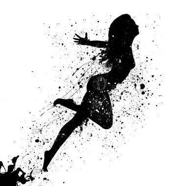 Boya ile moda kadın silüeti sıçramalarına.