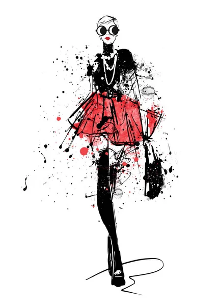 Fashion girl in sketch-style. — Stock Photo, Image