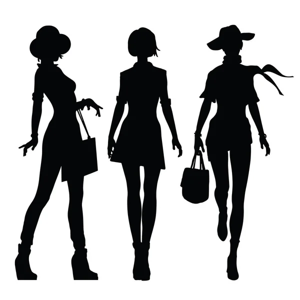Silhouettes noires de belles femmes — Image vectorielle