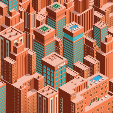 Cityscape New York. İzometrik perspektif.