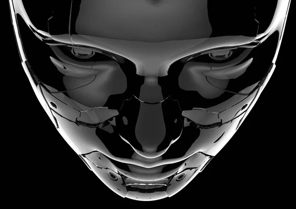 Huvudet av en cyborg på svart bakgrund. — Stockfoto