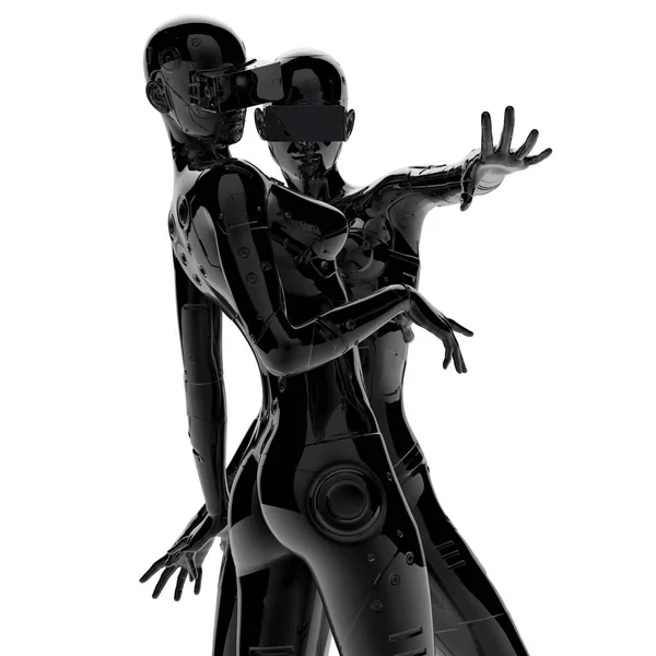 La cabeza de un cyborg sobre un fondo negro. ilustración 3d . —  Fotos de Stock