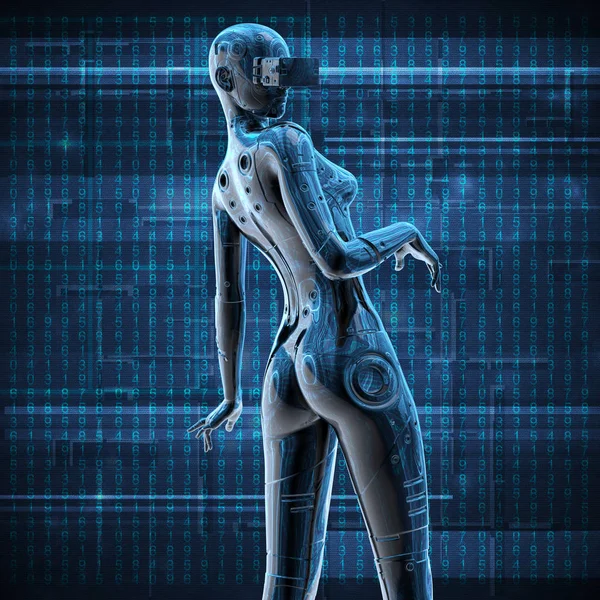 The stylish chromeplated cyborg the woman. 3d illustration. — Stock Photo, Image