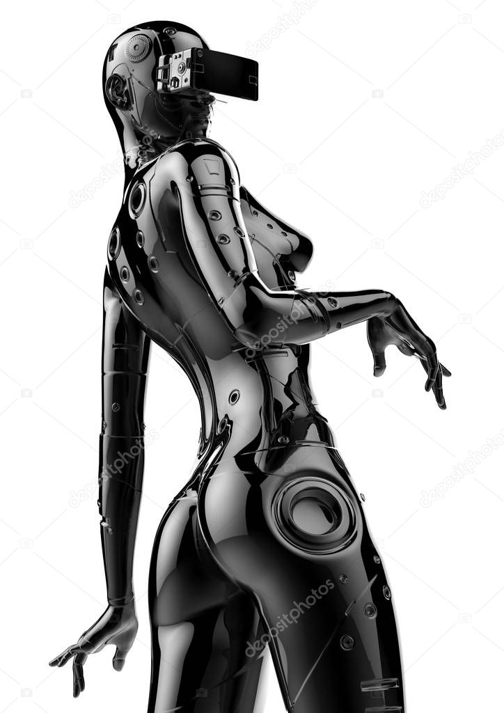 The stylish chromeplated cyborg the woman. 3d illustration.