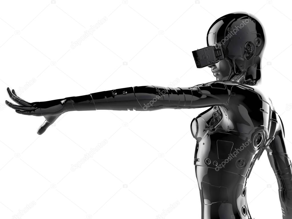 The stylish chromeplated cyborg the woman. 3d illustration.