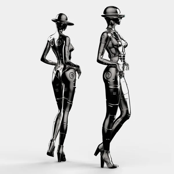 Ilustración 3D. Dos el cyborg de estilo la mujer . —  Fotos de Stock