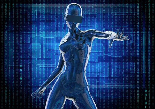 Şık chromeplated cyborg kadın. 3D çizim. — Stok fotoğraf