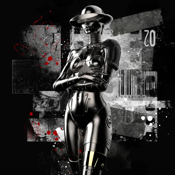 Ilustração 3D. O cyborg elegante a mulher em um fundo grunge . — Fotografia de Stock