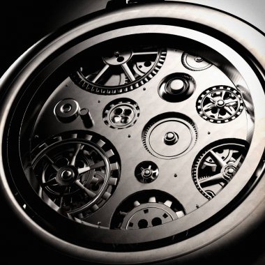 İç mekanizması, clockwork çalışma gears ile. Yakın çekim, ayrıntılı. 3D render