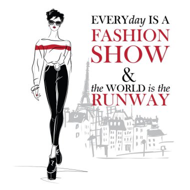 Kroki-tarzı moda alıntı ile kız moda.