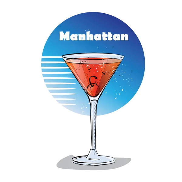 Illustrazione disegnata a mano di cocktail. Manhattan . — Vettoriale Stock