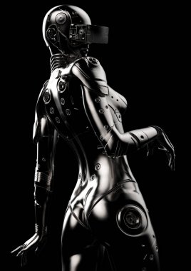 3D çizim. Şık cyborg kadın.