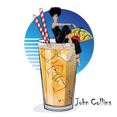 Elle çizilmiş resmi kokteyl kız.