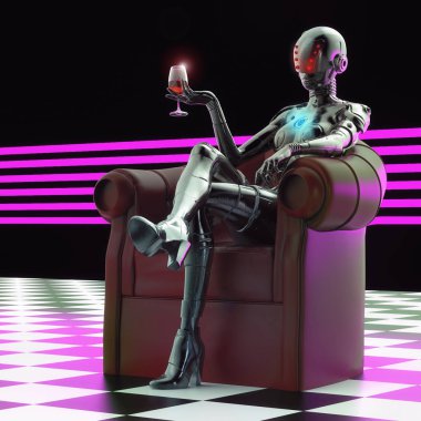 3D çizim. Şık cyborg kadın.