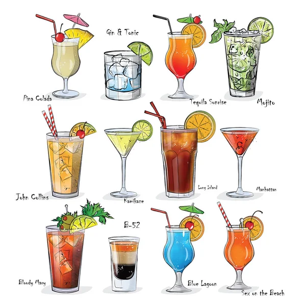 Collection de cocktails populaires pour le menu . — Image vectorielle