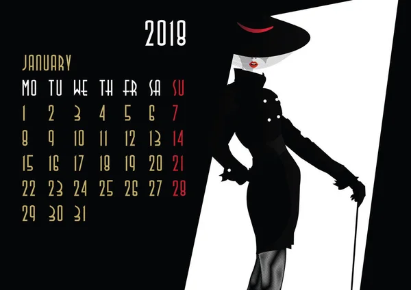 Calendario con chica de moda — Archivo Imágenes Vectoriales