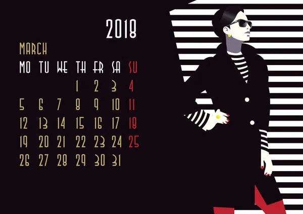 Kalender mit Mode-Mädchen — Stockvektor