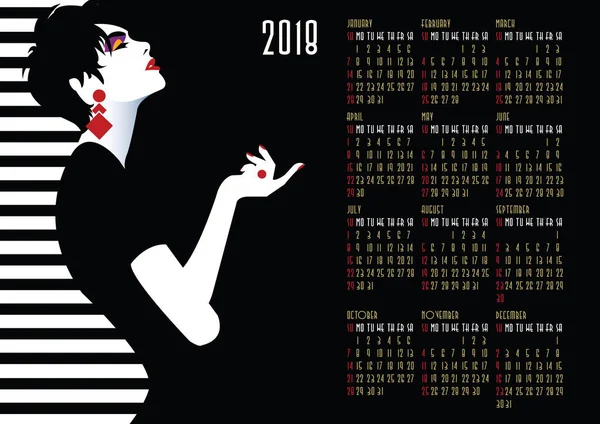 Calendário com menina da moda em grande estilo Pop art . — Vetor de Stock