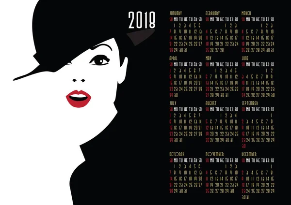 Calendario con la ragazza della moda in stile Pop art . — Vettoriale Stock