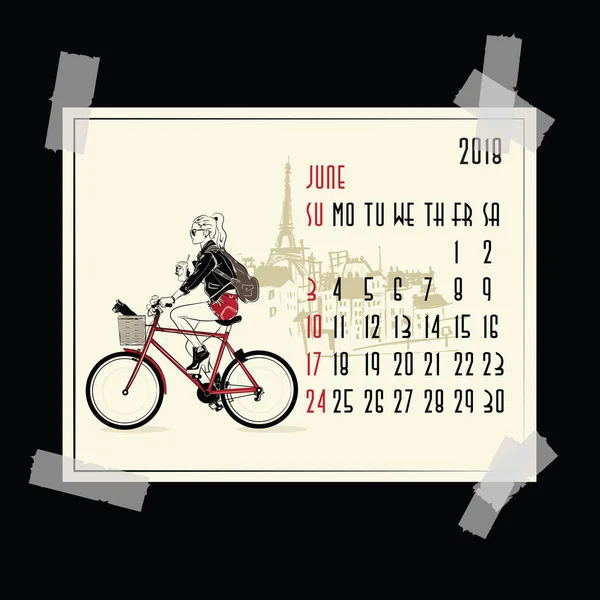 Джун. Календарь с девушкой моды — стоковый вектор