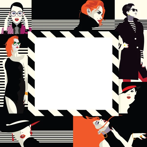 Collage von modischen Mädchen im Stil der Pop Art. — Stockvektor