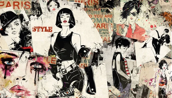 Grunge arka plan üzerinde modern genç kız.