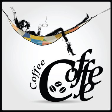 Cofe fincan ile kroki tarzında kız moda.