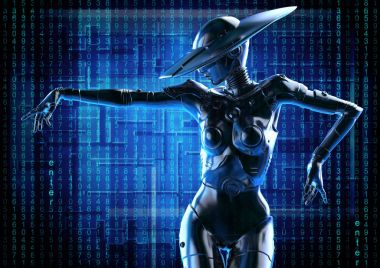 3D çizim. Şık cyborg kadın.