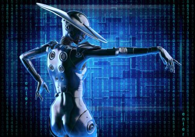 3D çizim. Şık cyborg kadın.