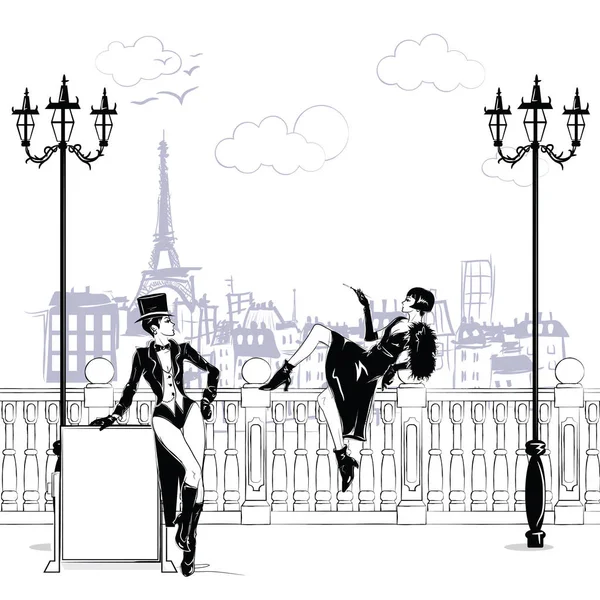 Filles de la mode dans le style croquis à Paris. Mode portrait de femme. — Image vectorielle