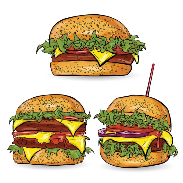 Banner ilustración vector con hamburguesa en el fondo anaranjado- eps10 — Archivo Imágenes Vectoriales