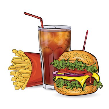 Beyaz arka plan üzerinde kroki tarzı üç hamburger.