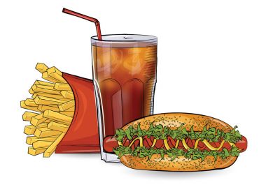 Hot dog, ücretsiz ve beyaz arka plan üzerinde kroki tarzı iç.