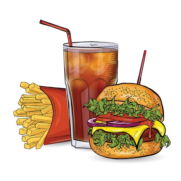 Tres hamburguesas en el estilo de boceto en el fondo blanco . — Archivo Imágenes Vectoriales